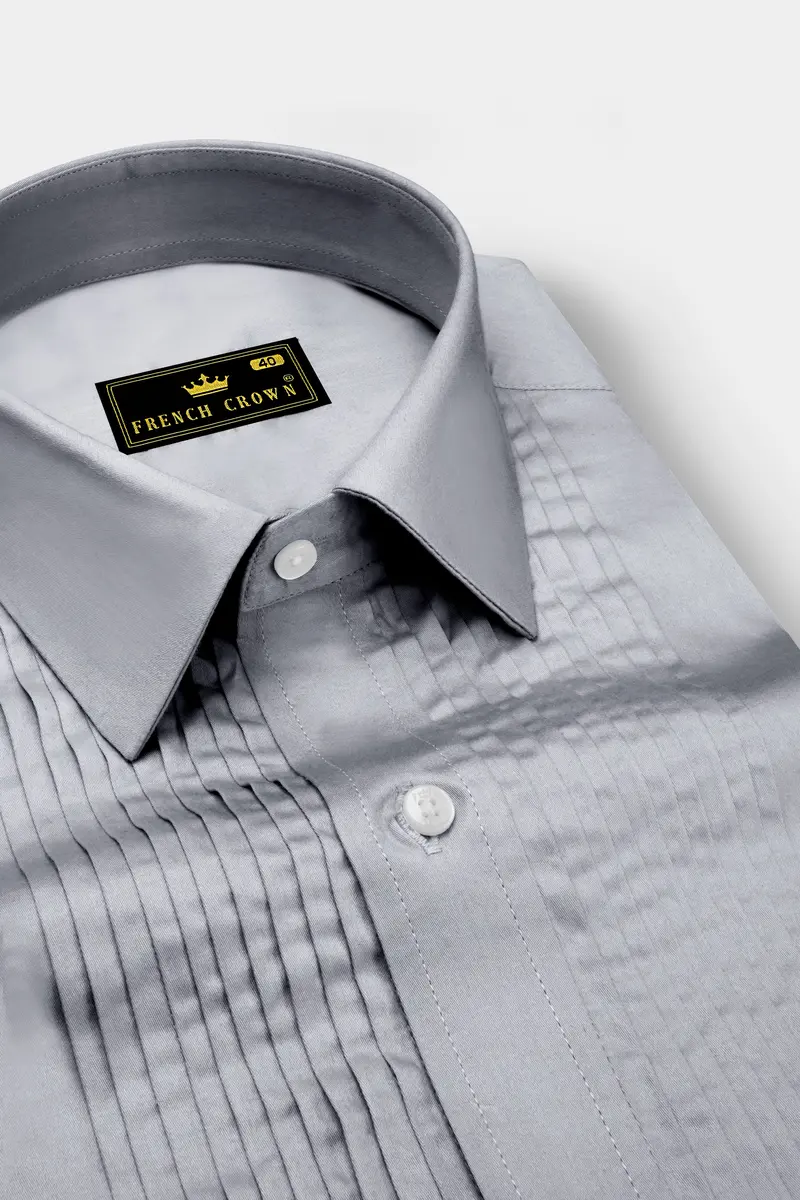Grisoro-Slate Gray Subtle Sheen Super Soft Premium Cotton Tuxedo Dress Shirt 4