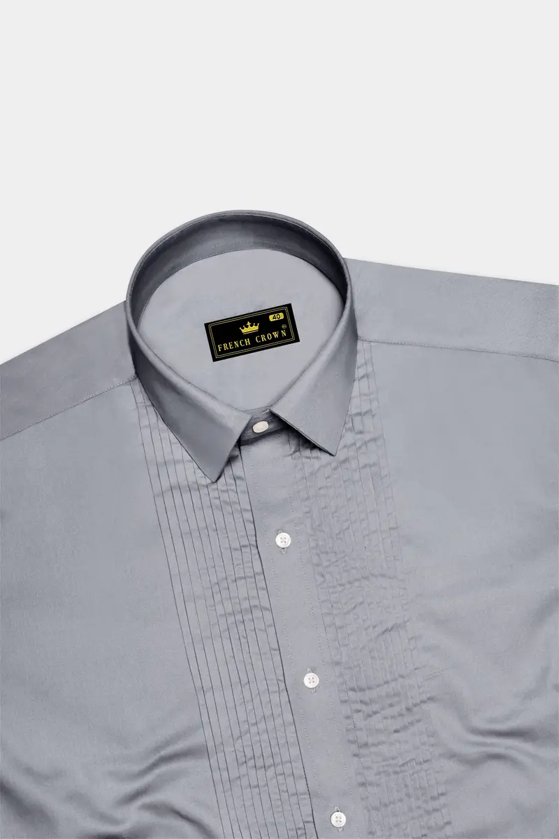 Grisoro-Slate Gray Subtle Sheen Super Soft Premium Cotton Tuxedo Dress Shirt 5