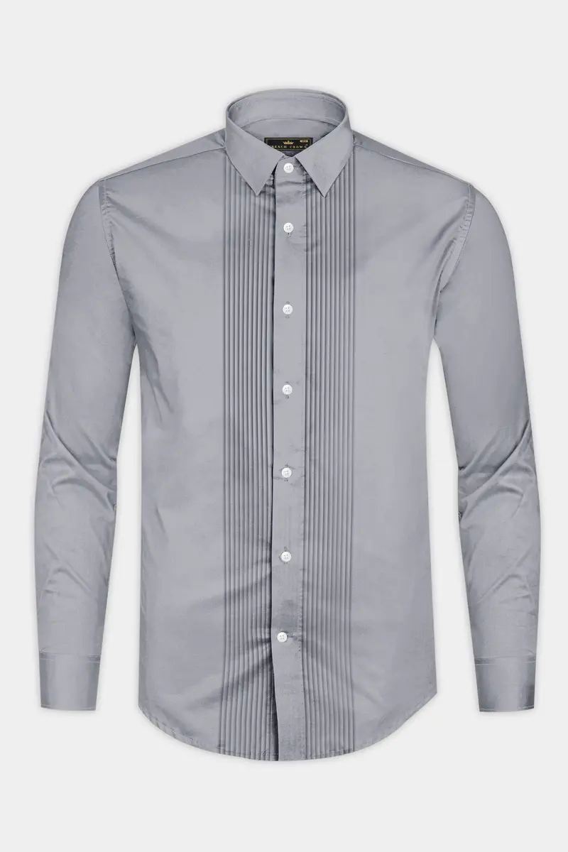 Grisoro-Slate Gray Subtle Sheen Super Soft Premium Cotton Tuxedo Dress Shirt 6