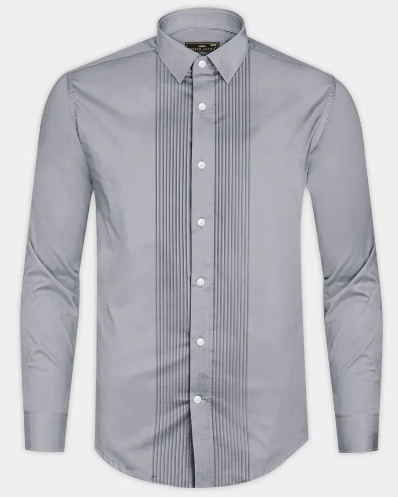Grisoro-Slate Gray Subtle Sheen Super Soft Premium Cotton Tuxedo Dress Shirt 8