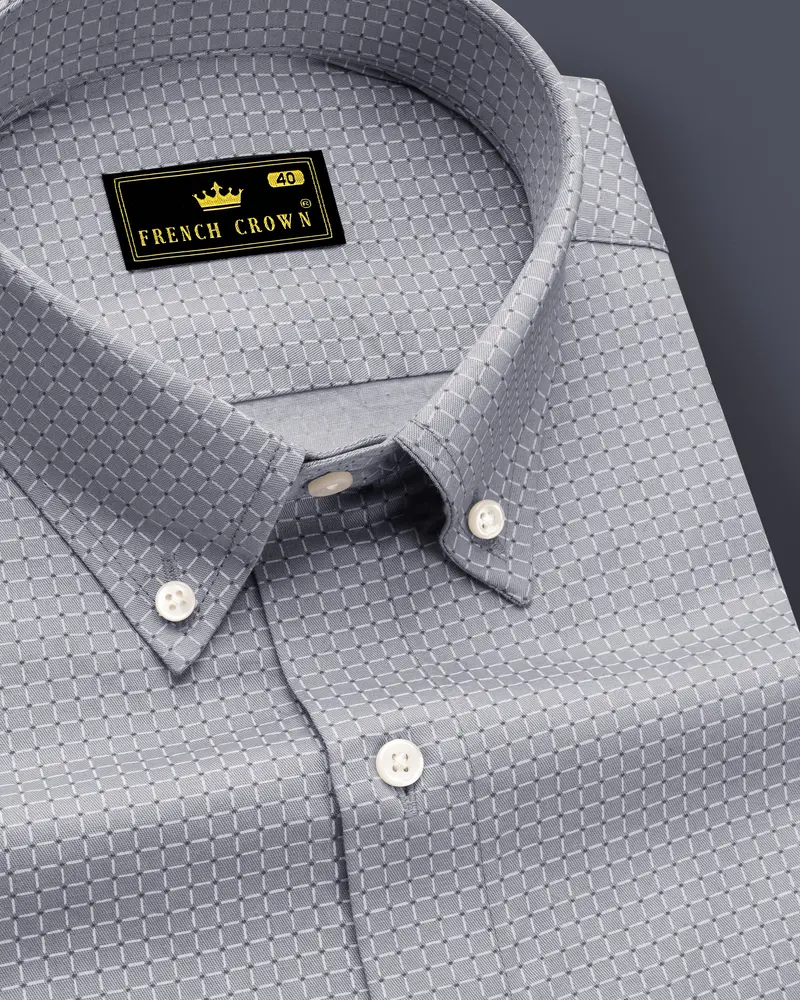 Grivell-Cloud Gray Platinum Checks Twill Premium Cotton Dress Shirt 1