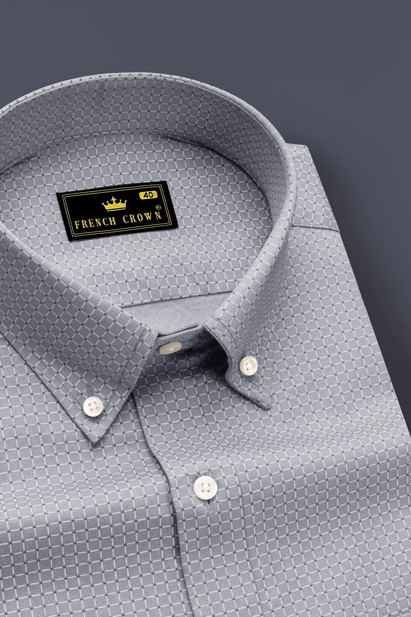 Grivell-Cloud Gray Platinum Checks Twill Premium Cotton Dress Shirt 2