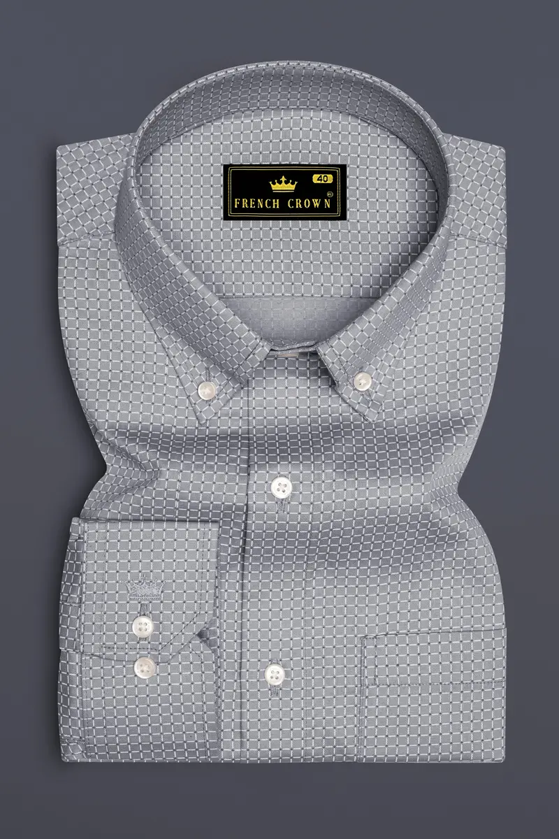 Grivell-Cloud Gray Platinum Checks Twill Premium Cotton Dress Shirt 4