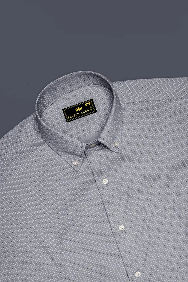 Grivell-Cloud Gray Platinum Checks Twill Premium Cotton Dress Shirt 5