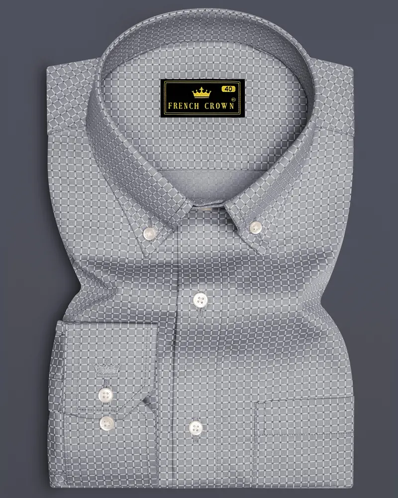 Grivell-Cloud Gray Platinum Checks Twill Premium Cotton Dress Shirt 6