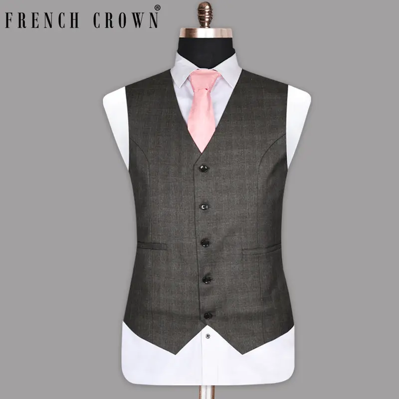 Grizzle Grey Subtle Windowpane Wool Rich Waistcoat 1