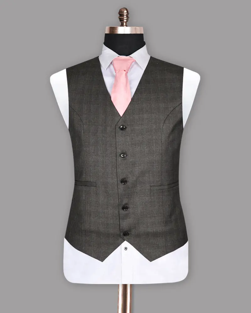 Grizzle Grey Subtle Windowpane Wool Rich Waistcoat 2