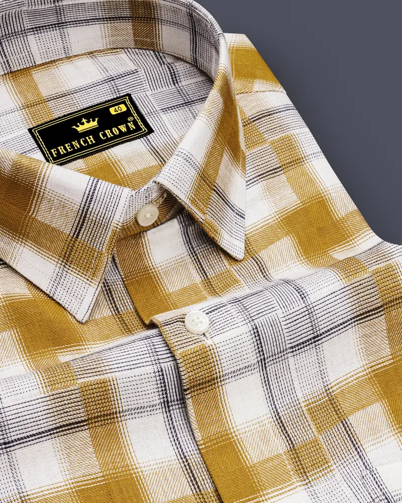 Guitar With Rhino Blue Twill Plaid Premium Cotton Shirt 1