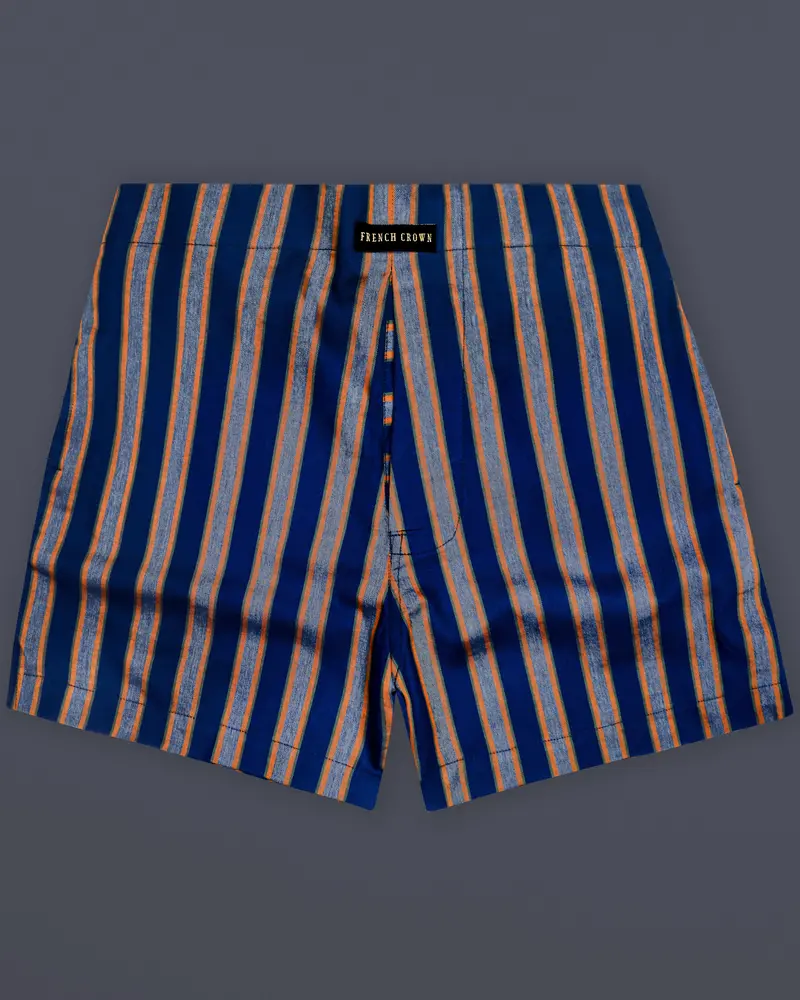 Gulf Blue And Carbon Gray Stripes Twill Premium Giza Cotton Boxer 1