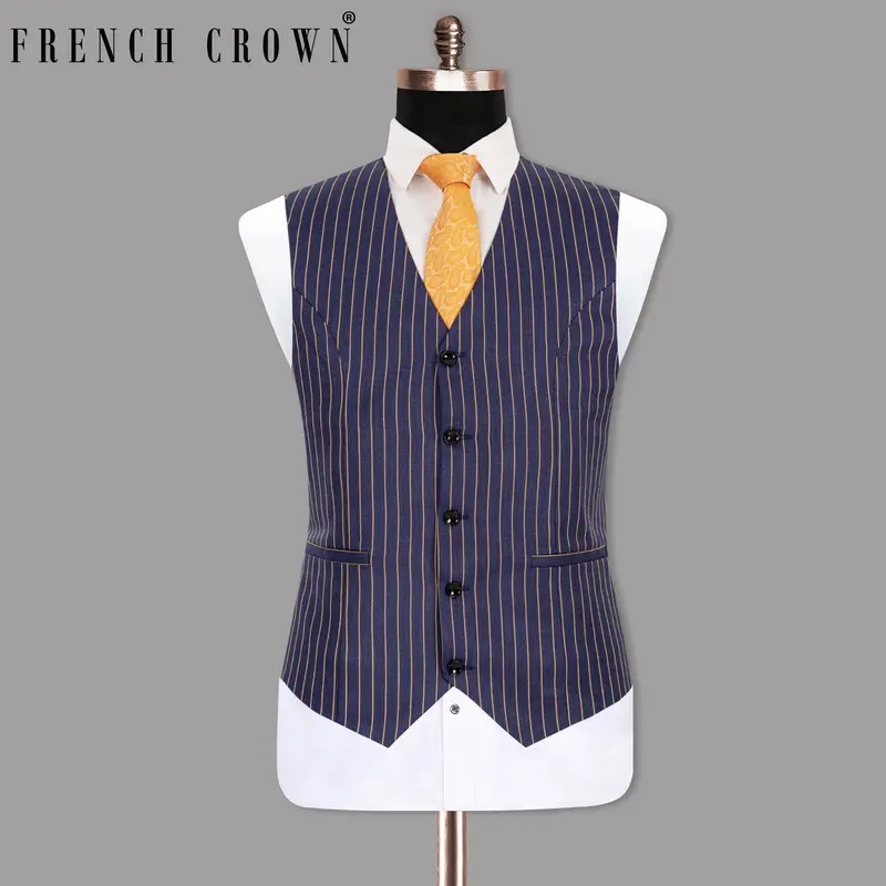 Gulf Blue Striped Premium Cotton Waistcoat 1