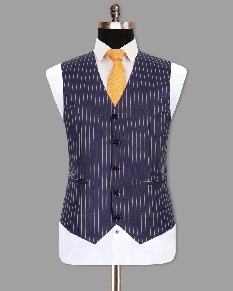 Gulf Blue Striped Premium Cotton Waistcoat 2