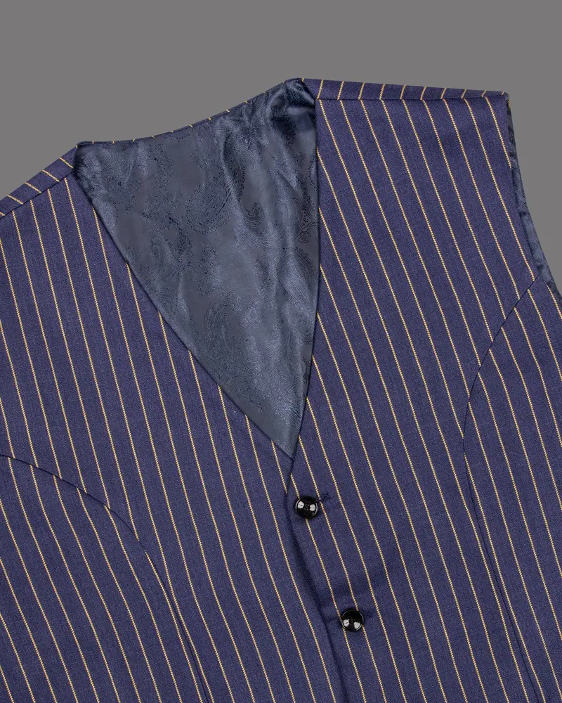 Gulf Blue Striped Premium Cotton Waistcoat 4