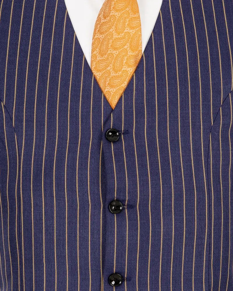 Gulf Blue Striped Premium Cotton Waistcoat 5