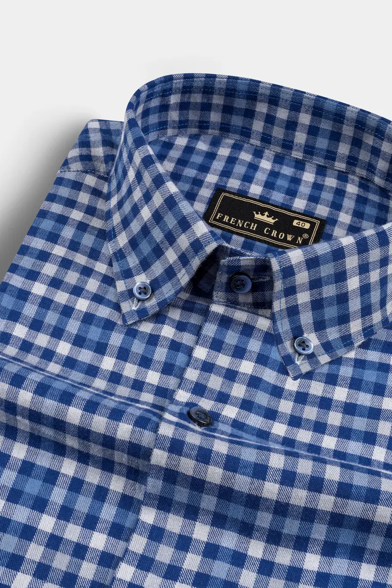 Gulf Blue With White Plaid Flannel Shirt 1