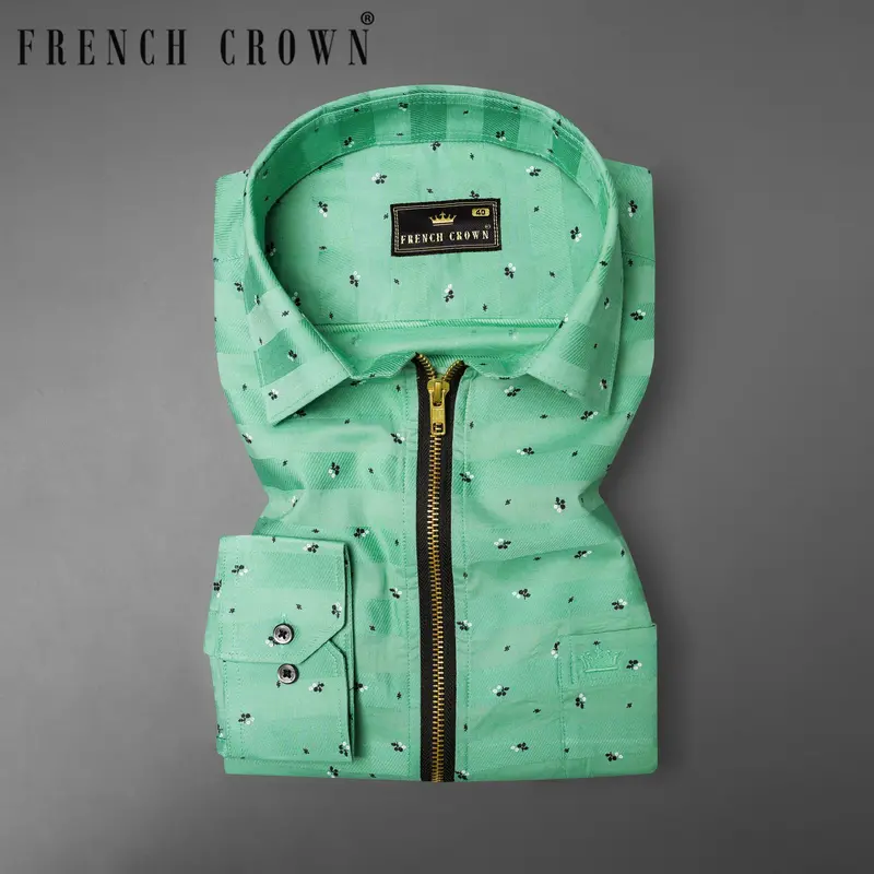 Gulf Stream Green Striped Dobby Textured Zipper Overshirt/Shacket 1
