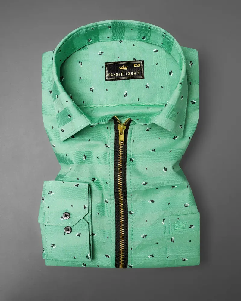 Gulf Stream Green Striped Dobby Textured Zipper Overshirt/Shacket 2