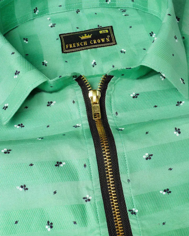 Gulf Stream Green Striped Dobby Textured Zipper Overshirt/Shacket 4