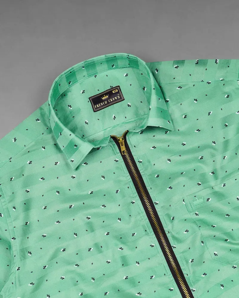 Gulf Stream Green Striped Dobby Textured Zipper Overshirt/Shacket 5