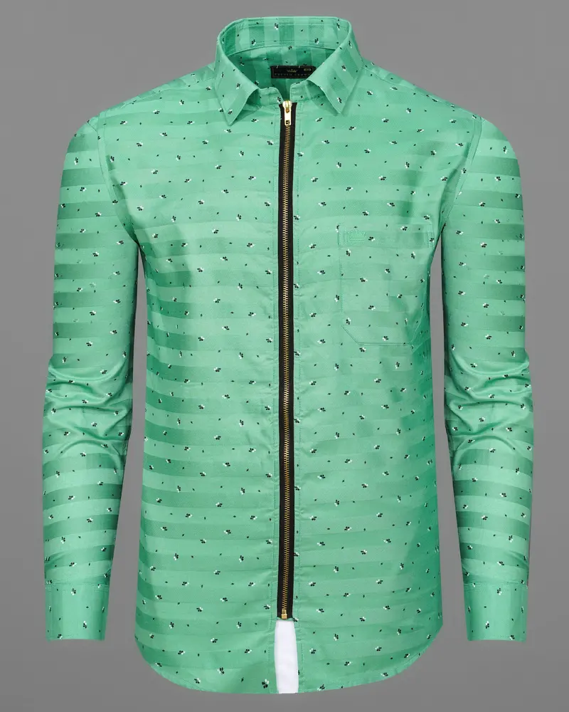 Gulf Stream Green Striped Dobby Textured Zipper Overshirt/Shacket 6