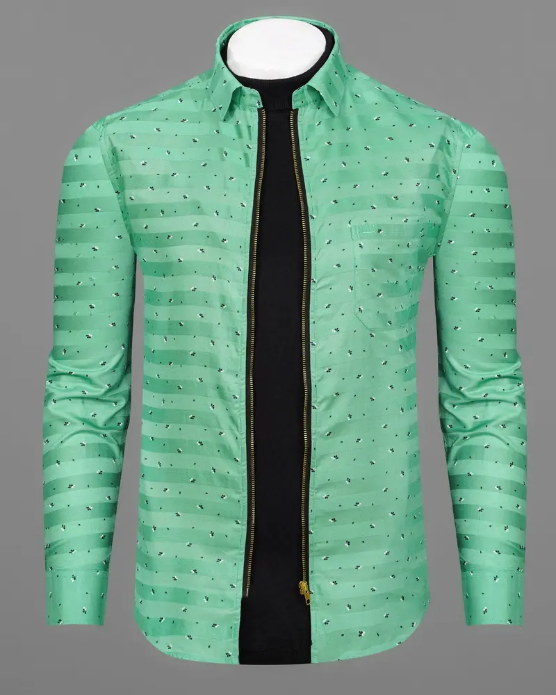 Gulf Stream Green Striped Dobby Textured Zipper Overshirt/Shacket 7