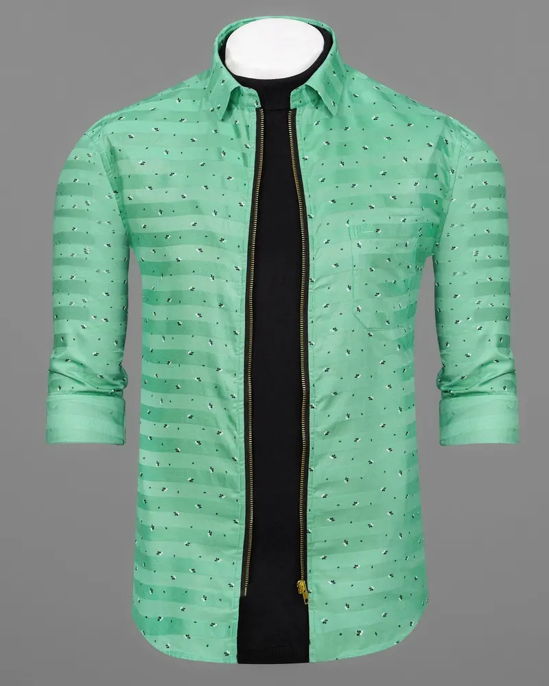 Gulf Stream Green Striped Dobby Textured Zipper Overshirt/Shacket 8