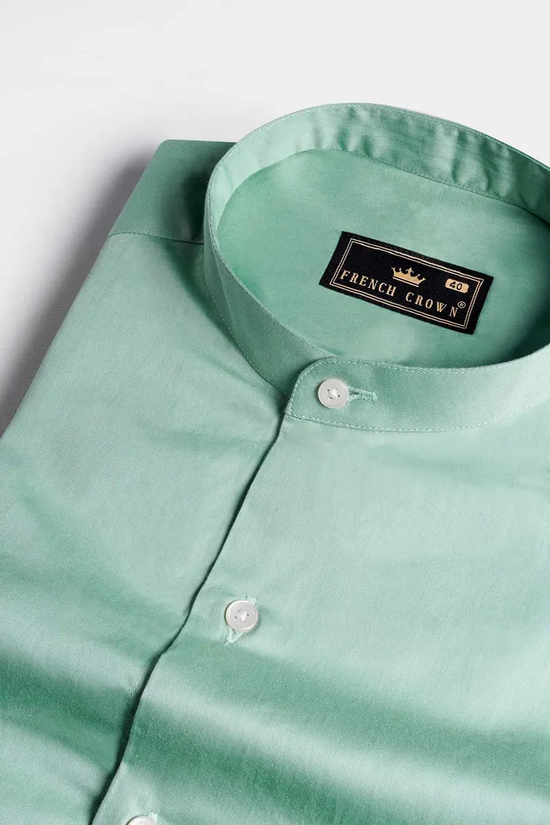 Gulf Stream Green Subtle Sheen Super  Soft Premium Cotton Mandarin Shirt 1