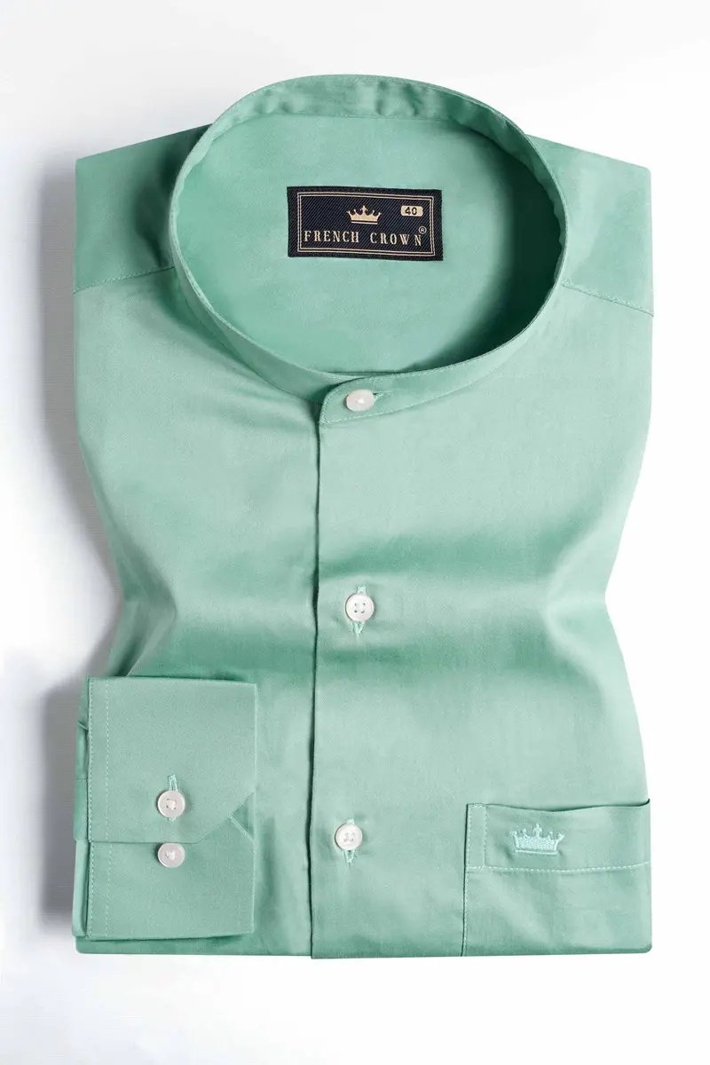 Gulf Stream Green Subtle Sheen Super Soft Premium Cotton Mandarin Shirt 3