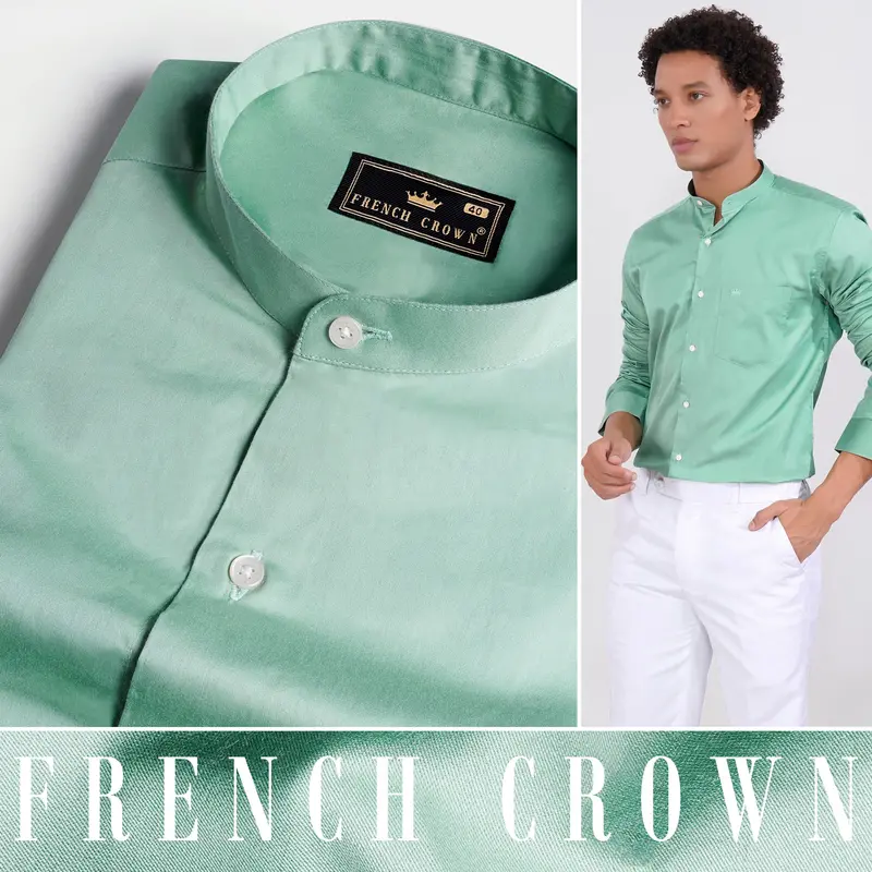 Gulf Stream Green Subtle Sheen Super Soft Premium Cotton Mandarin Shirt 4