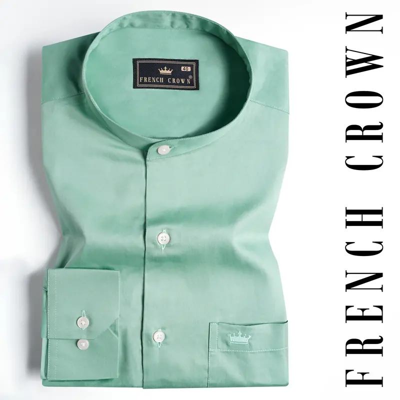 Gulf Stream Green Subtle Sheen Super Soft Premium Cotton Mandarin Shirt 7
