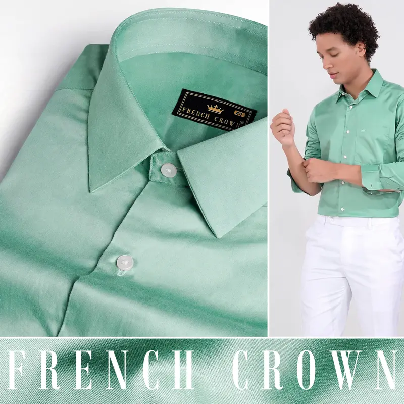 Gulf Stream Green Subtle Sheen Super Soft Premium Cotton Shirt 4