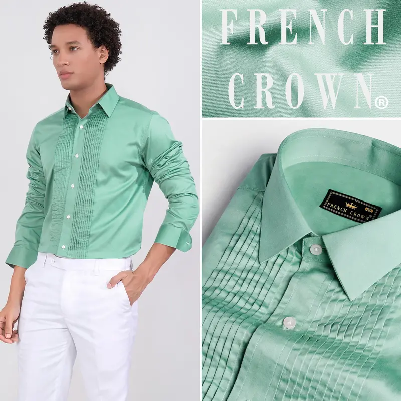 Gulf Stream Green Subtle Sheen Super Soft Premium Cotton Tuxedo Shirt 10