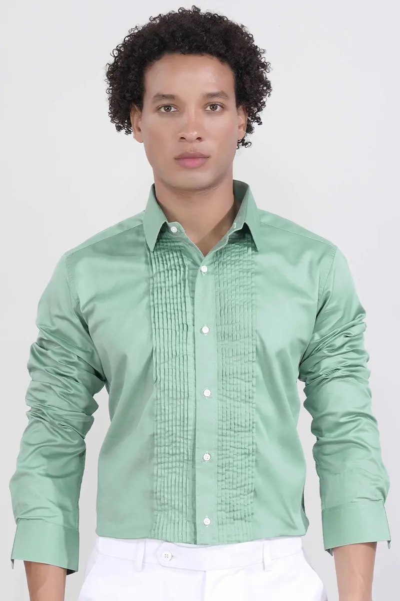 Gulf Stream Green Subtle Sheen Super Soft Premium Cotton Tuxedo Shirt 5