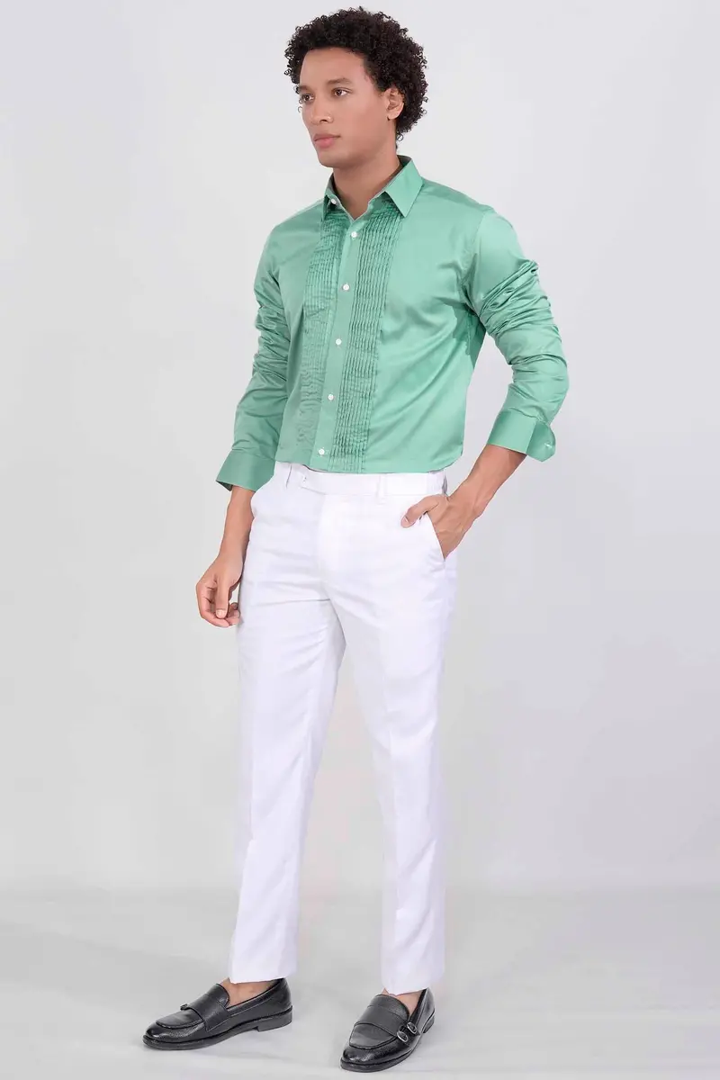 Gulf Stream Green Subtle Sheen Super Soft Premium Cotton Tuxedo Shirt 8