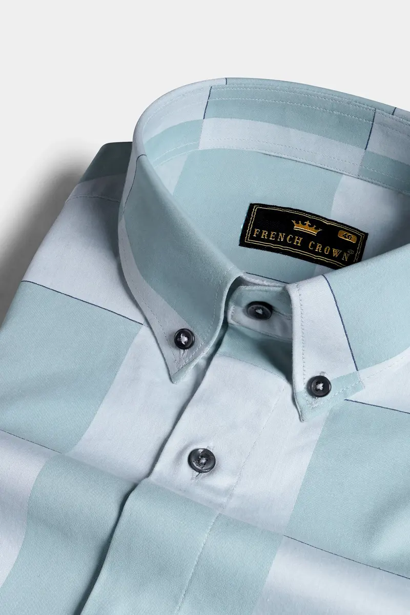 Gull Blue And Ghost Gray Checked Subtle Sheen Super Soft Premium Cotton Shirt 1