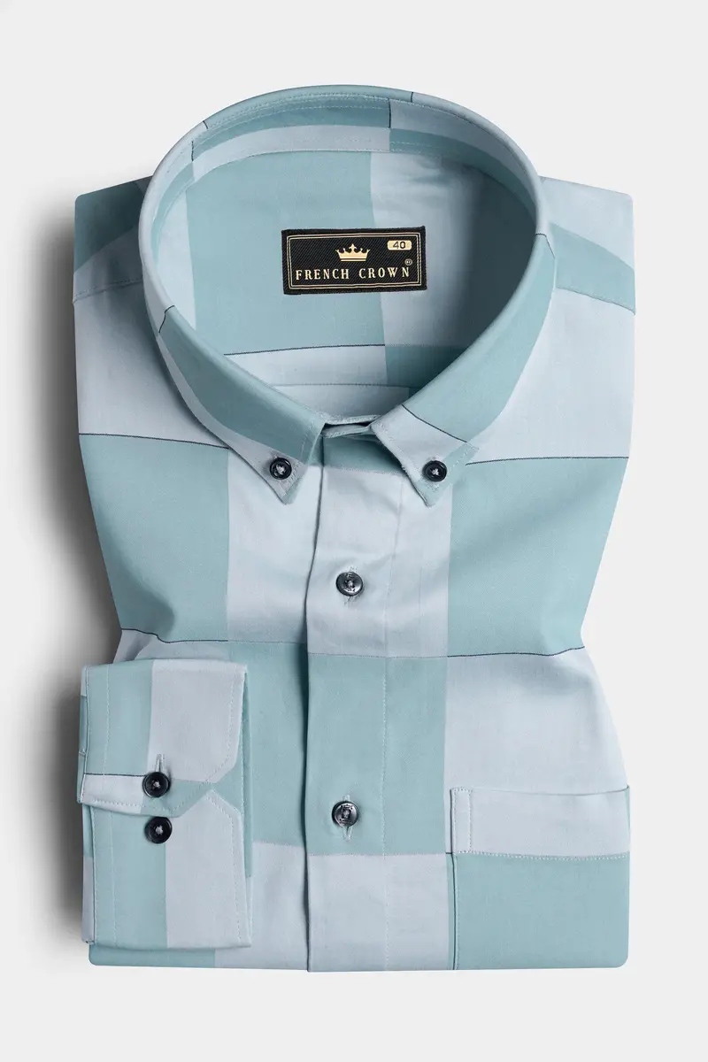 Gull Blue And Ghost Gray Checked Subtle Sheen Super Soft Premium Cotton Shirt 3