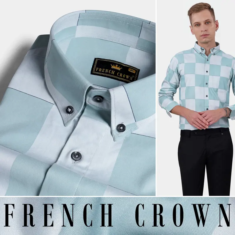 Gull Blue And Ghost Gray Checked Subtle Sheen Super Soft Premium Cotton Shirt 4