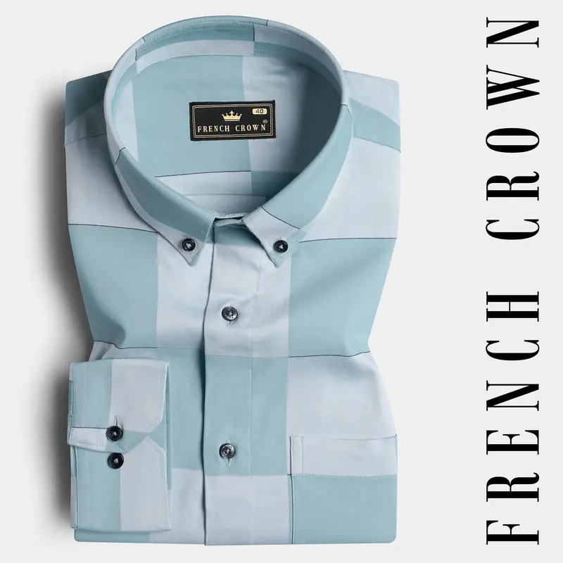 Gull Blue And Ghost Gray Checked Subtle Sheen Super Soft Premium Cotton Shirt 7