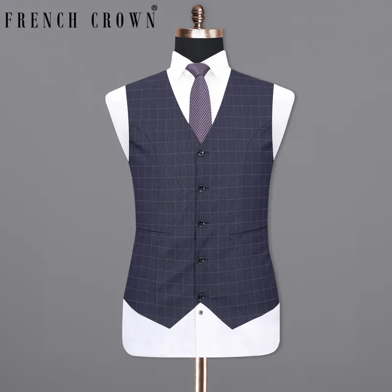 Gun Powder Blue Plaid Waistcoat 1