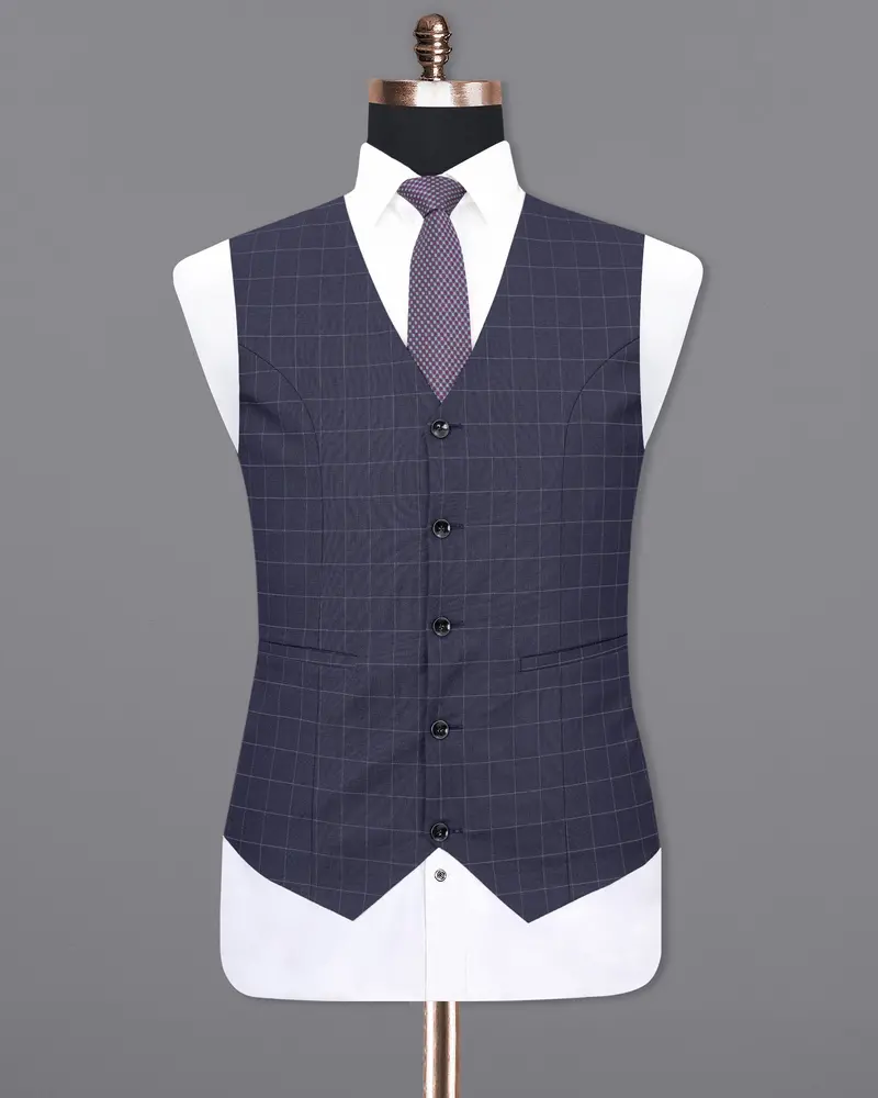 Gun Powder Blue Plaid Waistcoat 2