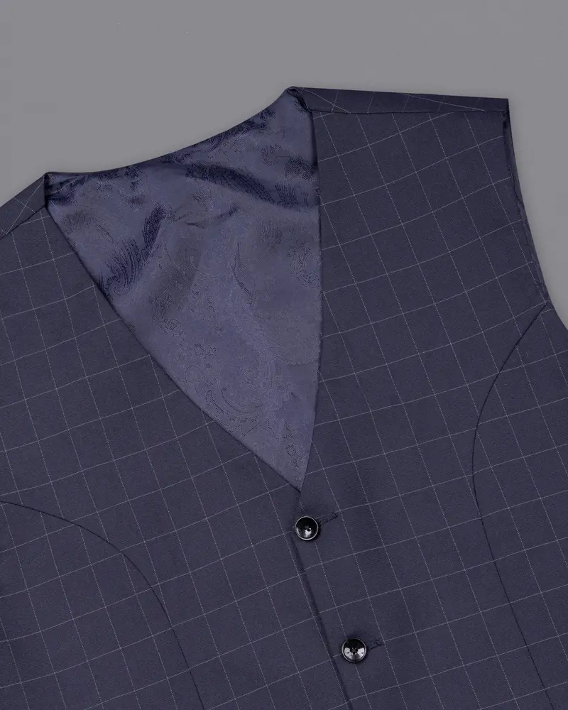 Gun Powder Blue Plaid Waistcoat 4