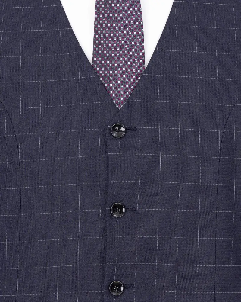 Gun Powder Blue Plaid Waistcoat 5