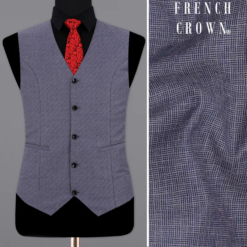 Gun Powder Blue Textured Waistcoat 1