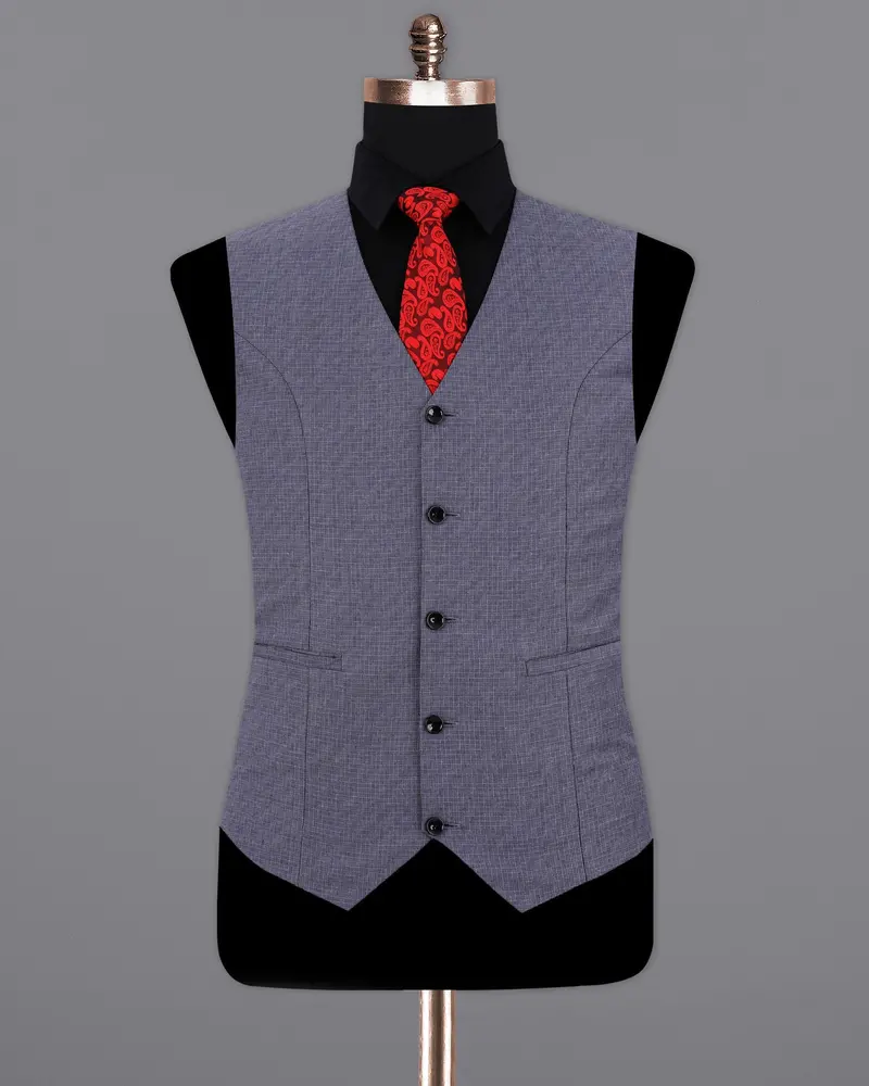 Gun Powder Blue Textured Waistcoat 2