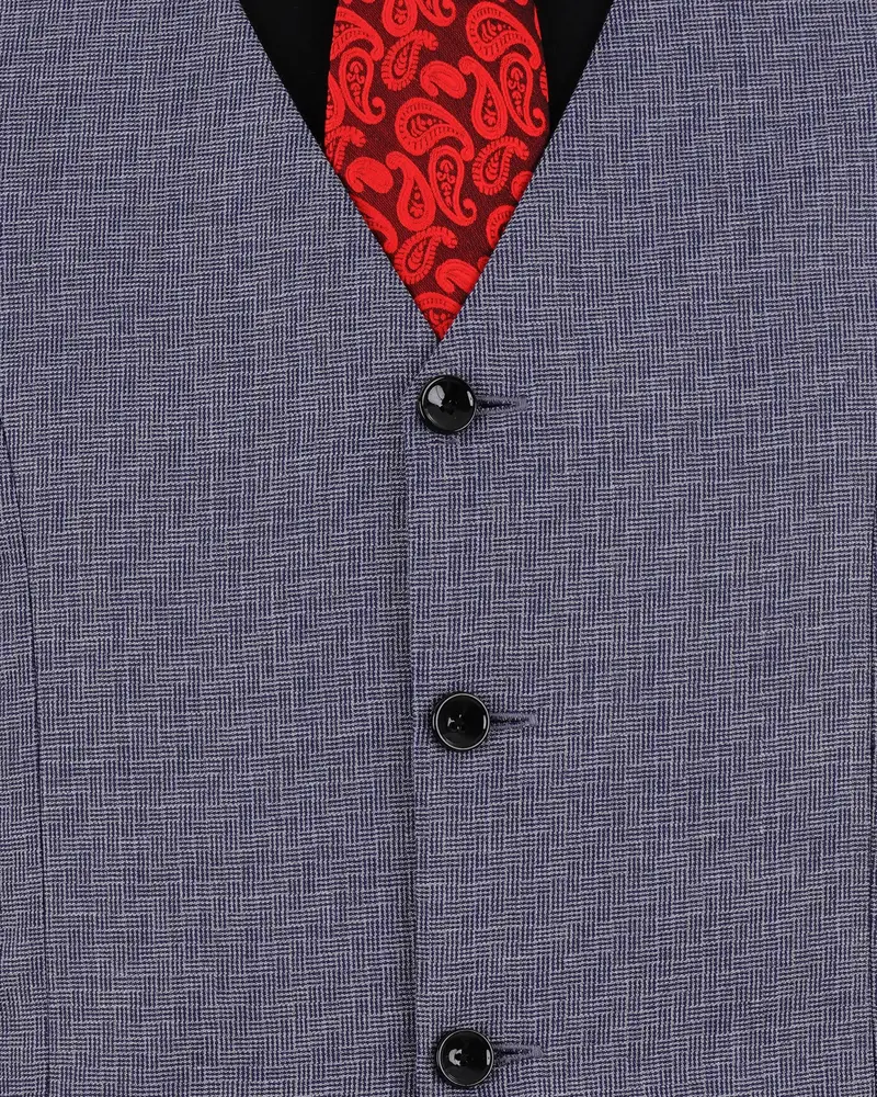 Gun Powder Blue Textured Waistcoat 5