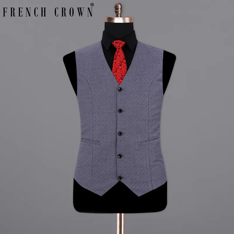 Gun Powder Blue Textured Waistcoat 7