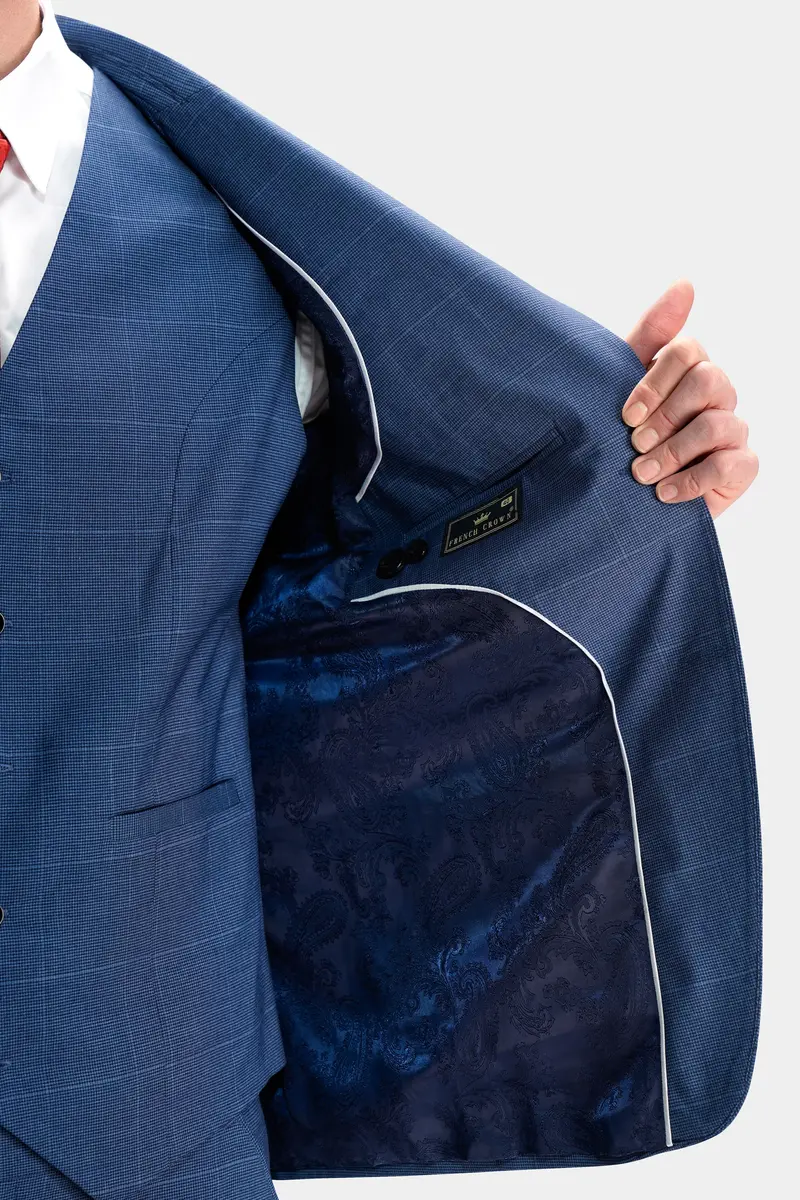 Gun Powder Blue Windowpane Wool Rich Stretchable Traveler Blazer 4