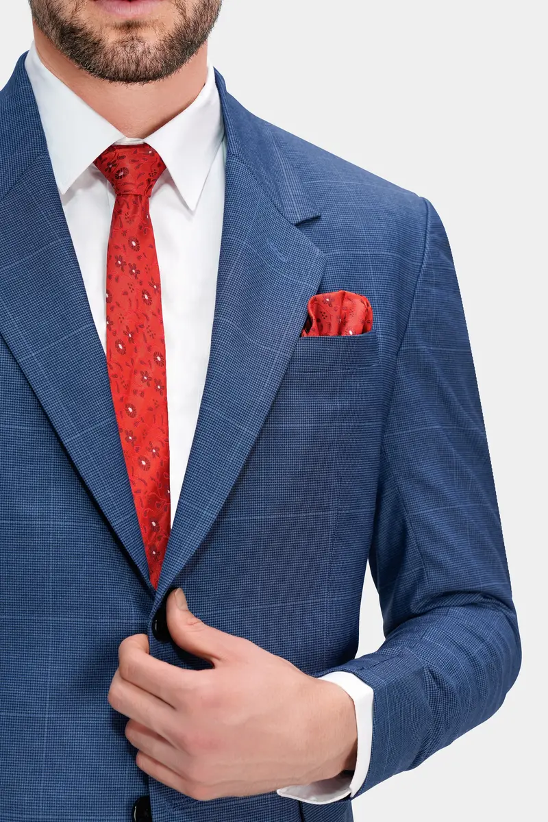 Gun Powder Blue Windowpane Wool Rich Stretchable Traveler Blazer 5