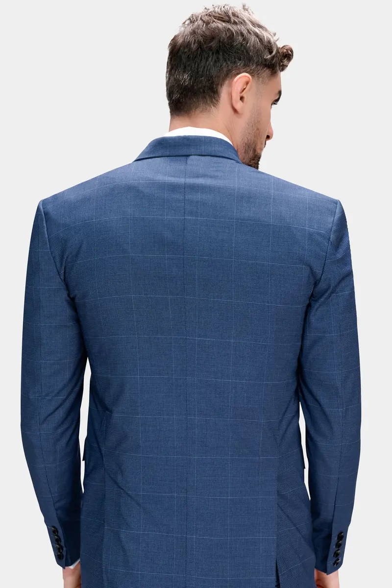 Gun Powder Blue Windowpane Wool Rich Stretchable Traveler Blazer 6