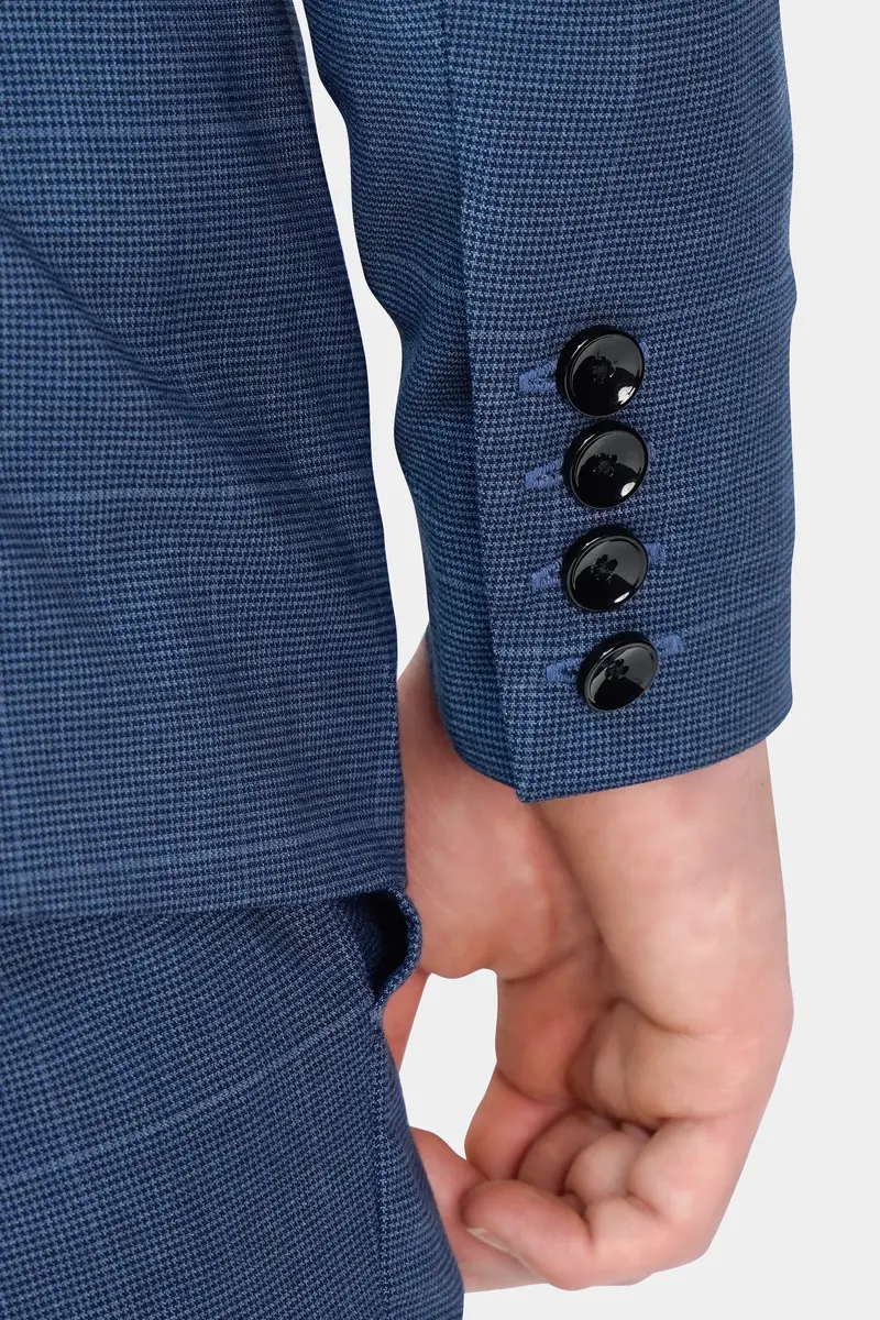 Gun Powder Blue Windowpane Wool Rich Stretchable Traveler Blazer 7