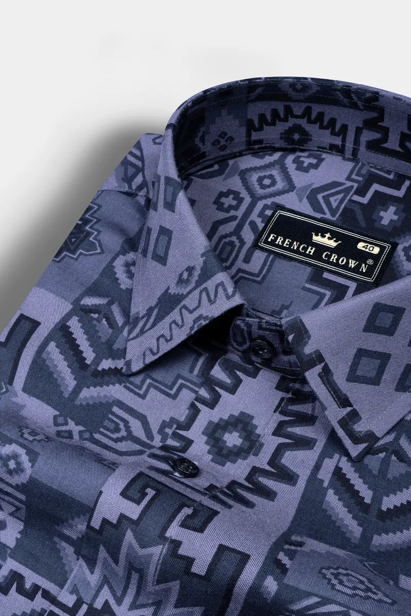 Gun Powder Gray Graphic Printed Soft Tencel Shirt 1